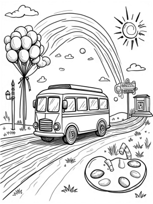 Pencil Bus on a Colorful Crayon Road
