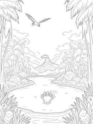Prehistoric Jungle with Dinosaur Footprint Pond