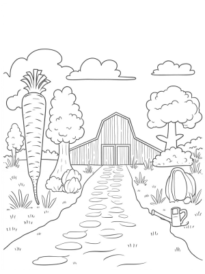 Giant Vegetables in a Whimsical Farm Landscape