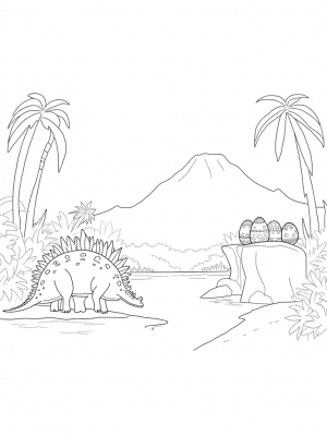 Colossal Stegosaurus in a Prehistoric Jungle