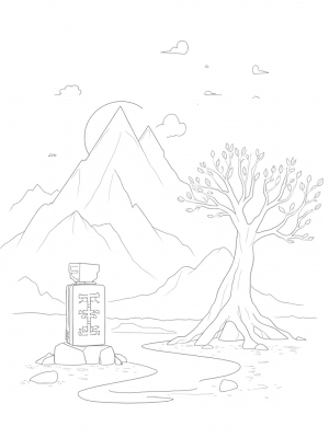 Mountain Landscape with Ancient Tablet and River
