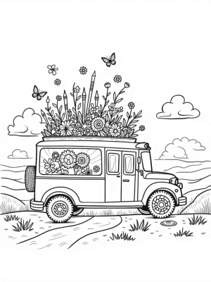 Mobile Garden Bus with Paintbrushes and Butterflies