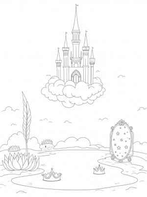 Floating Crystal Castle in a Cloudy Sky