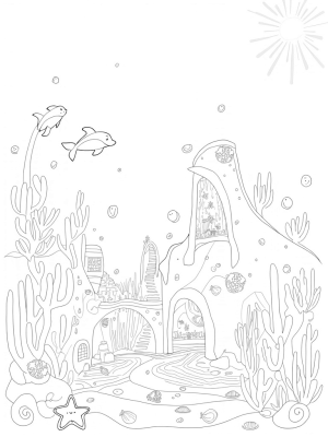 Underwater City with Dolphin Arches and Tiny Fish Bubbles