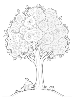 Four Seasons Tree with Spring Blossoms, Summer Fruits, Autumn Leaves, and Winter Snowflakes