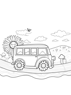 Giant Sunflower Bus with Colorful Landscapes