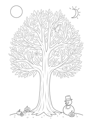 Four Seasons Tree with Seasonal Symbols