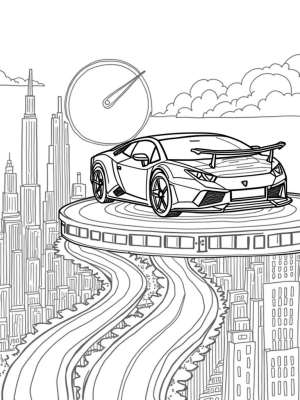 Futuristic City with a Lamborghini on a Floating Platform