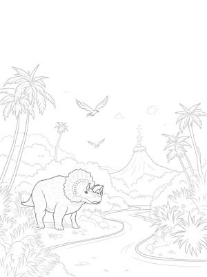 Triceratops in a Prehistoric Jungle