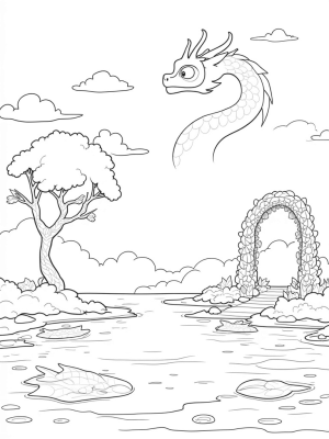 Dragon Silhouette Over Tranquil Lake