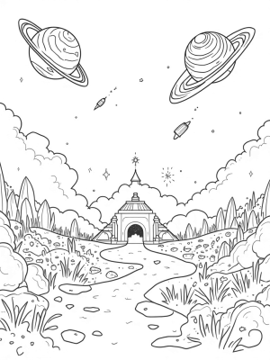 Cosmic Garden with Floating Planets and Glittering Stardust