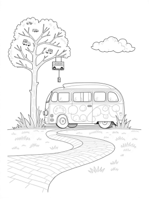 Fruit-Shaped Bus Under a Colorful Tree
