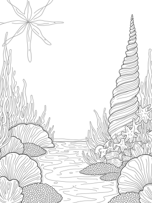Underwater Garden with Seashell Flowers and Jellyfish