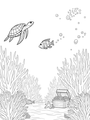 Underwater Garden with Coral, Fish, and a Sea Turtle