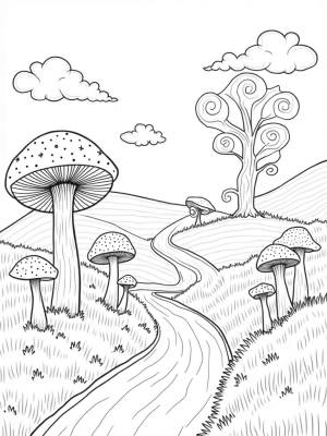 Vibrant Mushroom Landscape with Crystal River