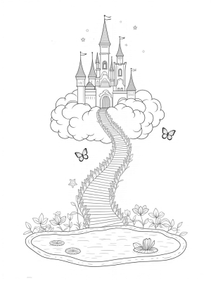 Castle in the Clouds with Heart-Shaped Flowers