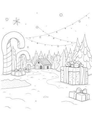 Gingerbread House in a Snowy Winter Village