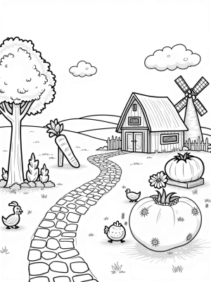 Giant Vegetables in a Whimsical Farm Landscape