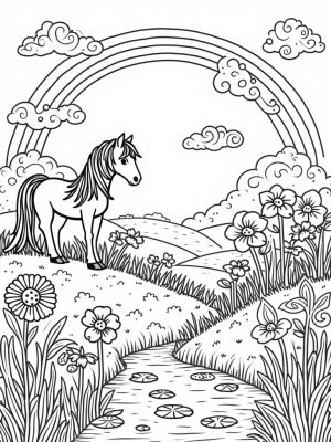 Majestic Pony in a Colorful Flower Meadow