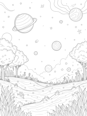 Cosmic Garden with Luminescent Planets and a Spiraling Galaxy