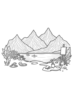 Mountain Range of Paintbrushes and Floating Palettes