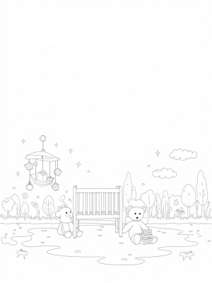 Charming Nursery with Floating Clouds and Plush Toys