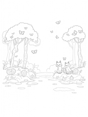 Twisting Giraffe Trees and Butterfly Leaves in a Serene Forest