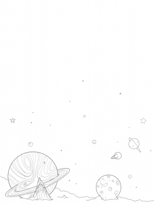 Swirling Color Planet with Crystals and a Rocket Ship