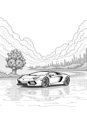 Crystal Lamborghini on a Tranquil Lake