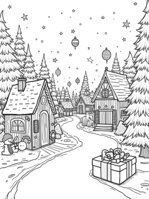 Holiday Village with Gingerbread Houses and a Snowman