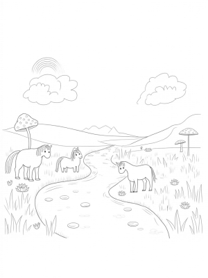 Colorful Ponies in a Pastel Meadow