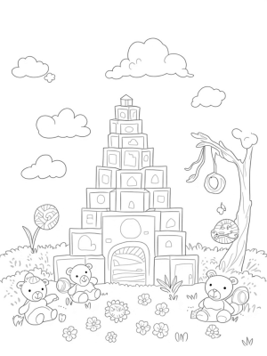 Oversized Building Blocks Castle in a Nursery Landscape