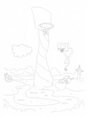 Swirling Basketball Hoop with Sports Balls and Sneakers