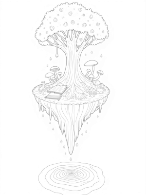 Floating Island with Crystal Tree and Spellbook