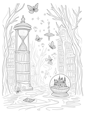 Magical Library with Floating Books and Enchanted Quills