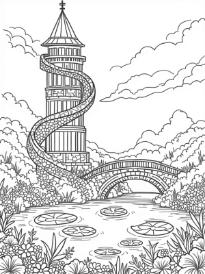 Enchanting Castle Tower with Rainbow Bridge