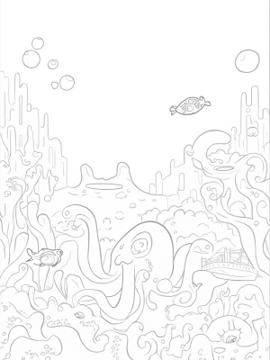 Underwater Garden with Giant Octopus and Colorful Fish