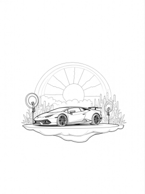 Futuristic Lamborghini on a Cloud with Cosmic Views