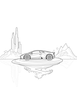 Futuristic Lamborghini on a Floating Glass Platform