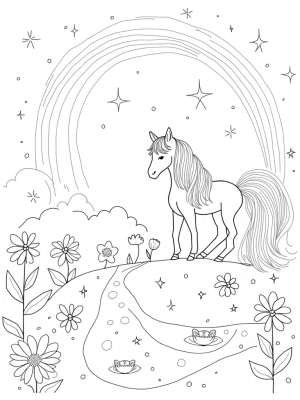 Majestic Pony in a Flower-Filled Meadow