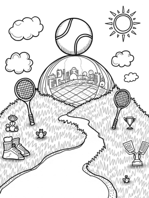 Tennis Ball Wonderland with Giant Racquets and Flowers