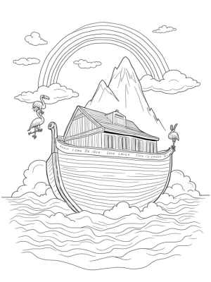 Ark on a Cloudy Sea with Animal Friends
