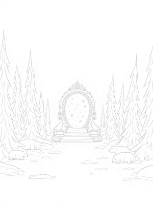 Frozen Forest Glade with Ice Throne and Polar Bears