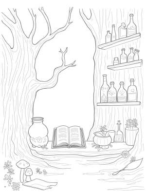 Potion Lab Inside an Ancient Tree Hollow