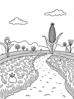 Giant Corn Watchtower in a Colorful Farm Landscape