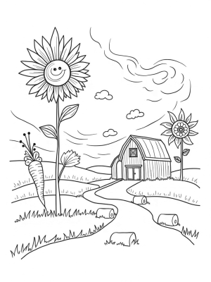Sunny Farm with Giant Vegetables and Fruit Barn