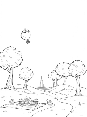 Giant Fruits and a Candy Cane Path in a Magical Orchard