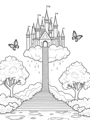 Magical Castle in the Clouds with Gem Waterfall