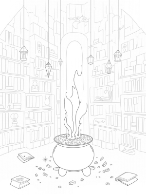 Enchanted Library of Floating Quills and Potions