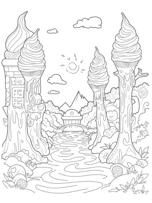Food Forest with Ice Cream Cone Trees and Chocolate River